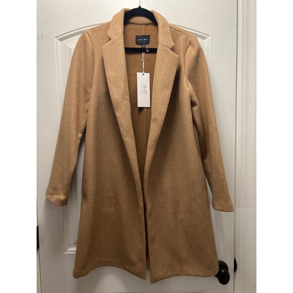 NWT Love Tree Women’s Long Sleeve Open Front Comfort Soft Long Coat Size L Beige - Picture 2 of 5